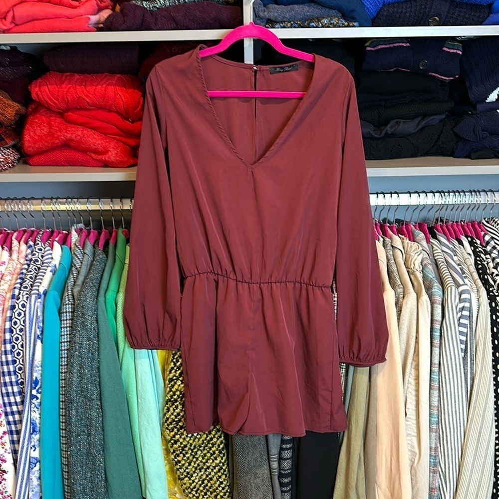 Honey Punch maroon long sleeve v neck romper size M​